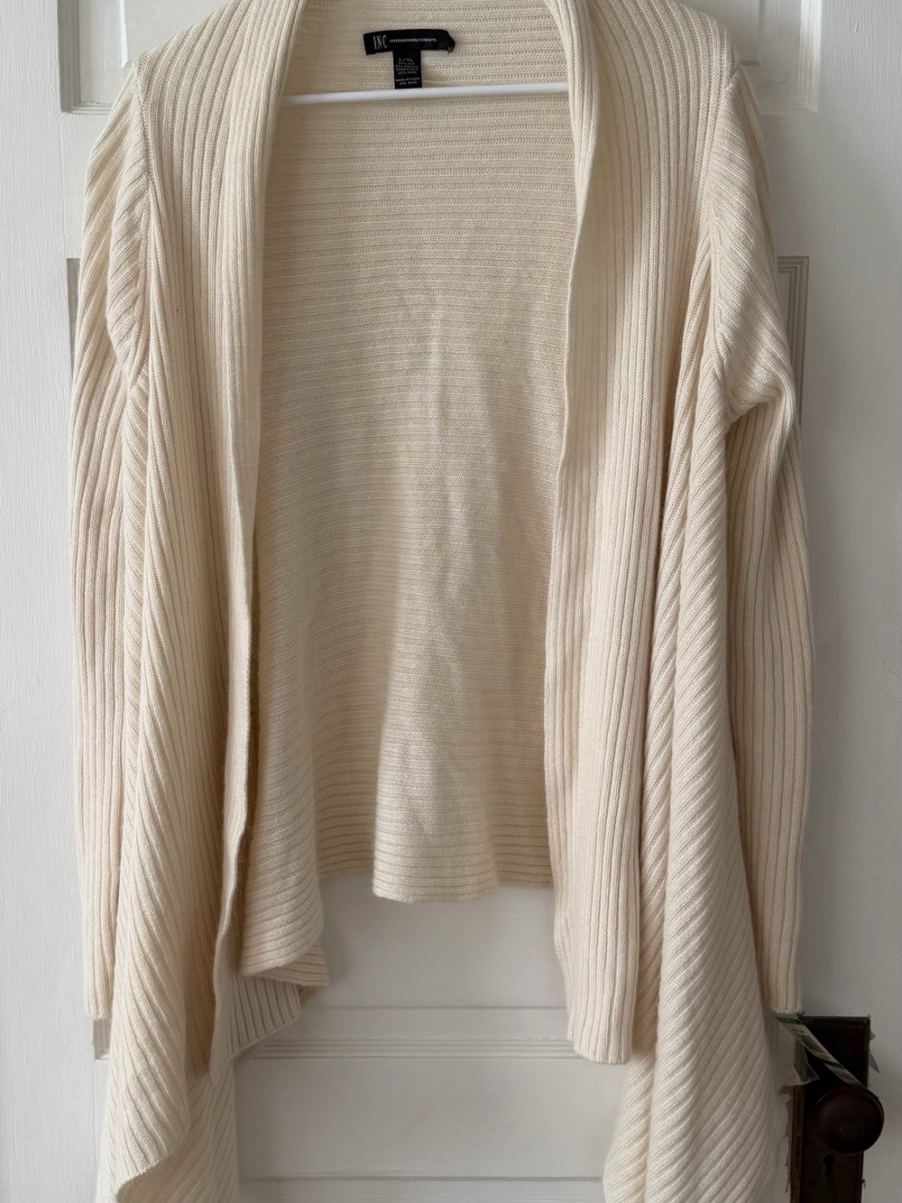 INC International Concepts Silk Angora Blend Waterfall Cardigan Cream L/XL